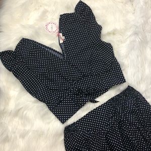 Navy and White Polka Dot Crop Top Maxi Skirt Set
